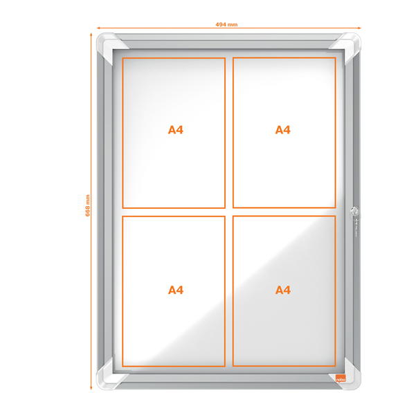 Bacheca per interni - fondo magnetico bianco - 4 fogli A4 - verticale - Nobo