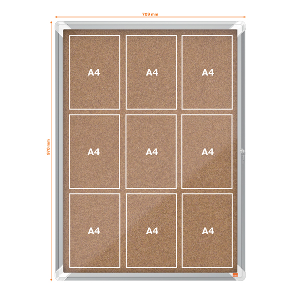 Bacheca per interni - fondo in sughero - 9 fogli A4 - verticale - Nobo