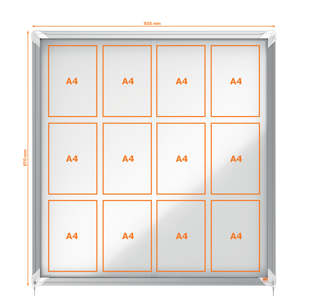 Bacheca per interni - fondo in metallo - 12 fogli A4 - ante scorrevoli - Nobo