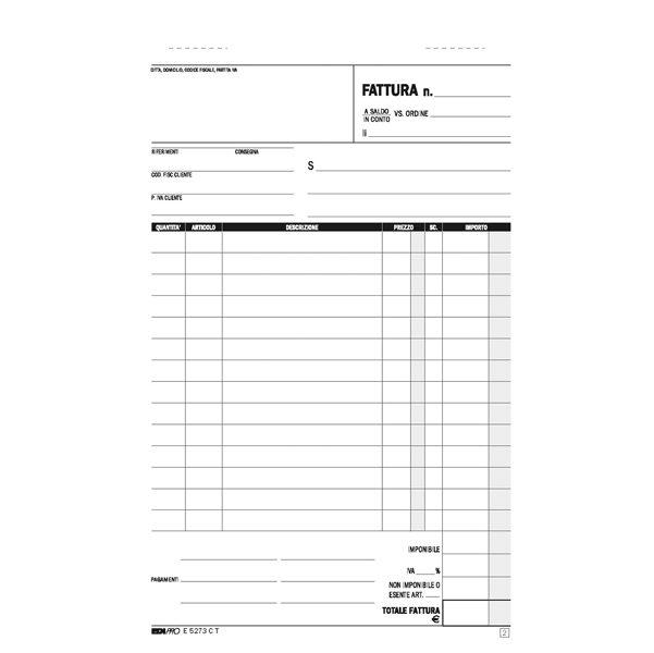 Blocco fattura 1 aliquota - 33 fogli 3 copie autoricalcanti - 23 x 14,8cm - Edipro