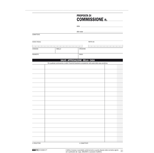 Blocco copia commissioni - 3 copie autoricalcanti - 23 x15 cm - 33 fogli - Edipro