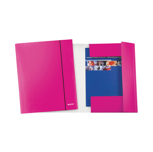 Cartella 3 lembi con elastico WOW - 25 x 35 cm - dorso variabile - cartoncino plastificato - fucsia metal - Leitz