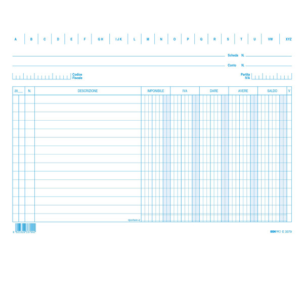 Schede dare/avere/saldo/iva - 17 x 24 cm (orizzontale) - Edipro - conf. 100 pezzi