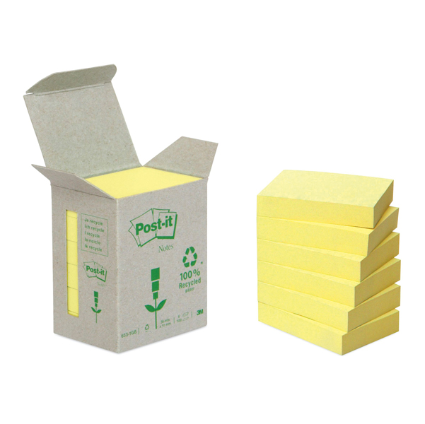 Blocco Post it Notes Green - 653-1B - 38 x 51 mm - 100 riciclabile - giallo - 100 fogli - - Post it
