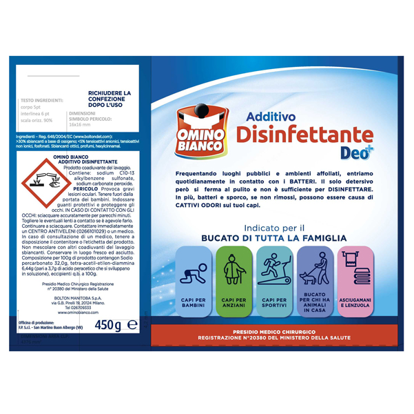Additivo Omino Bianco disinfettante per tessuti - 450 gr - Omino Bianco