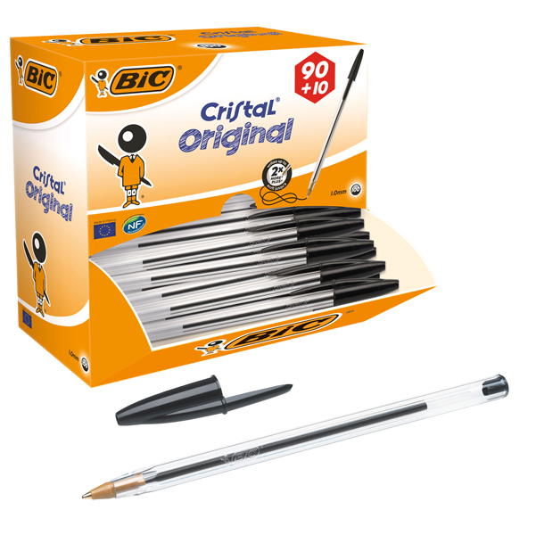 Penna a sfera Cristal - punta media 1,0mm - nero - Bic - conf. 90+10 pezzi