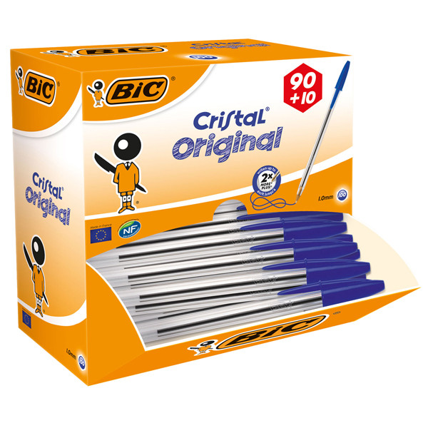 Penna a sfera Cristal - punta media 1,0mm - blu - Bic - conf. 90+10 pezzi