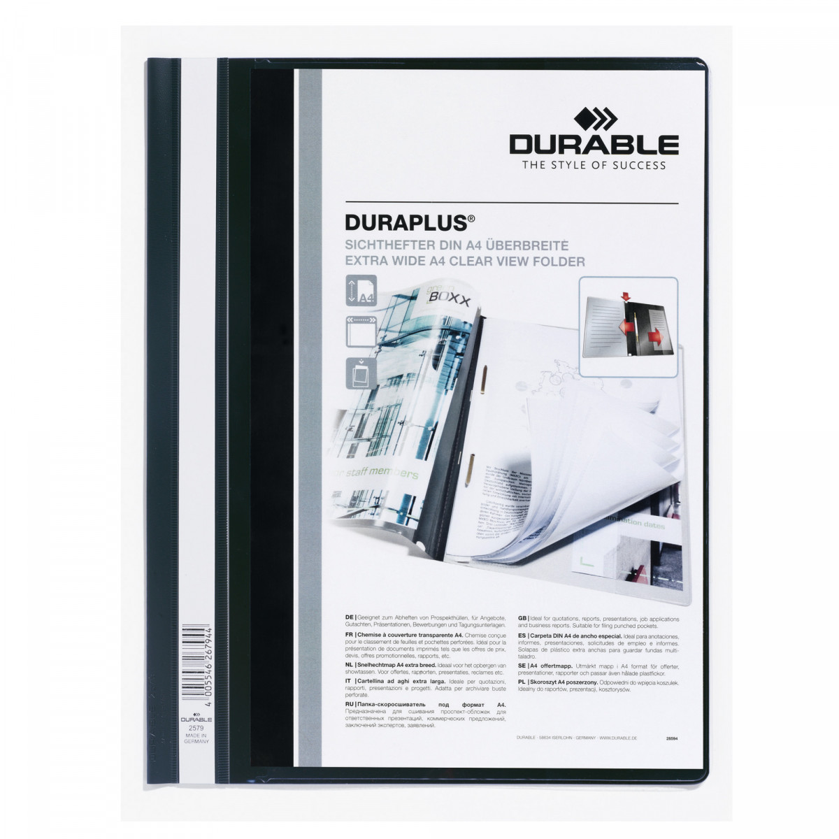 Cartellina ad aghi Duraplus - A4 - PP - nero - Durable