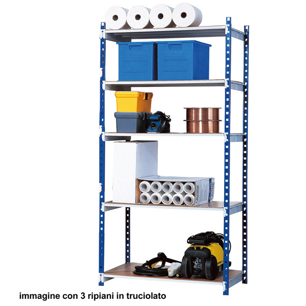 Scaffale Rang'Eco180 - modulo base - 5 ripiani - portata ripiano 180 kg - 100 x 35 x 200 cm - acciaio - grigio/blu - Paperflow