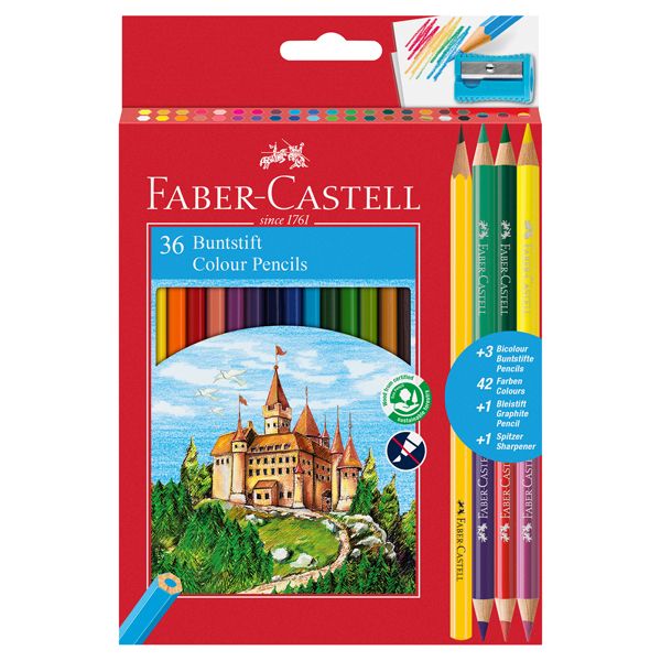 Matita colorata eco Il Castello + 3 bicolor + 1 grafite - colori assortiti - Faber Castell - astuccio 36 pezzi