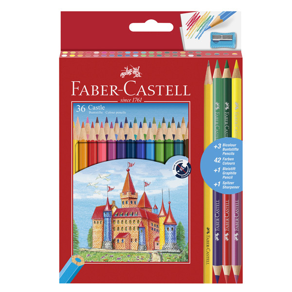 Matita colorata eco Il Castello+3 bicolor + 1 grafite - colori assortiti - Faber-Castell - astuccio 36 pezzi