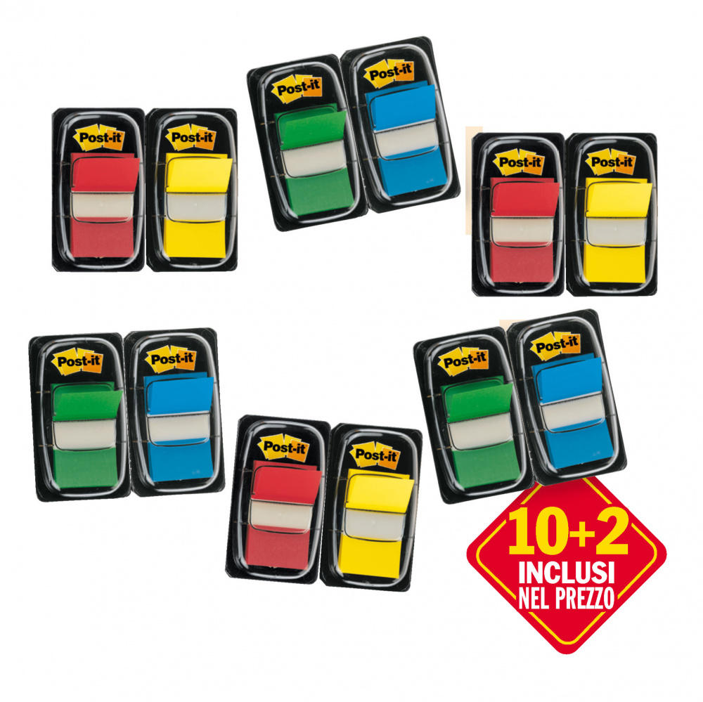 Segnapagina Post it Index Medium - 680 - 4 colori classici - Value pack 10+2 (dispenser da 50 segnapagina ciascuno)