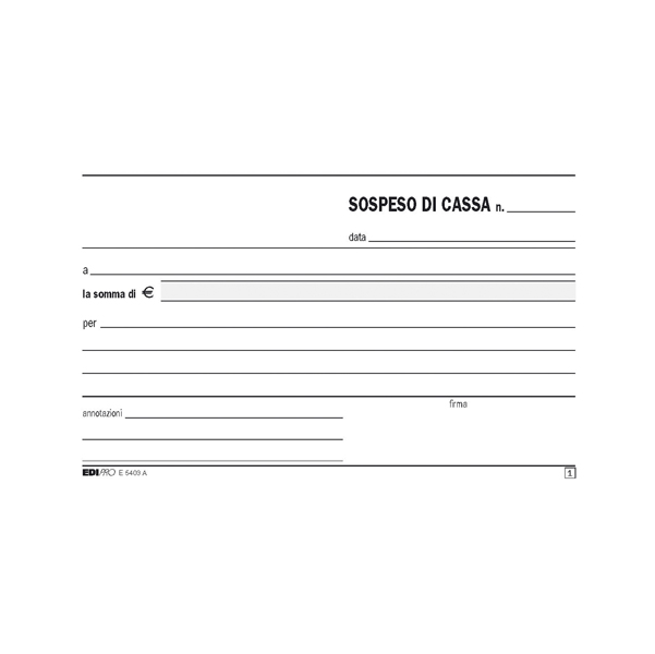 Blocco sospeso di cassa - 50 fogli 2 copie autoricalcanti - 10 x 17cm - Edipro