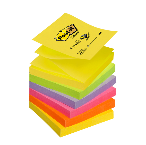 Blocco Post it Super Sticky Z Notes - R330-NR NEON - 76 x 76 mm - assortiti neon - 100 fogli - Post it