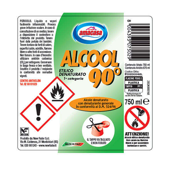 Alcool etilico denaturato 90&deg; - 750 ml - Amacasa