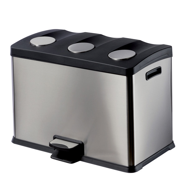 Pattumiera a pedale Multiflux - 59,3x38,2x43 cm - 3 secchi da 12 L ciascuno - inox - Medial