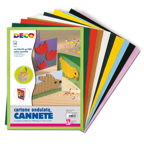 Cartoncino ondulato Cannet&egrave; 2200 - 25 x 35 cm - 230 gr - colori assortiti - DECO - conf. 10 fogli