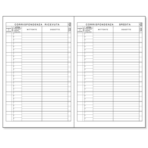 Registro protocollo lettere ricevute/spedite - uso mano - 21 x 31cm - 100 fogli - BM