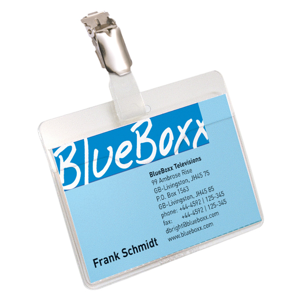 Portanome a tasca aperta - clip in metallo - trasparente - 6 x 9 cm - Durable - conf. 25 pezzi