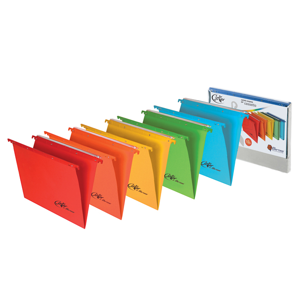 Cartelle sospese Joker - cassetto - interasse 33 cm - fondo V - 31,2x25 cm - colori assortiti - Bertesi - conf. 10 pezzi