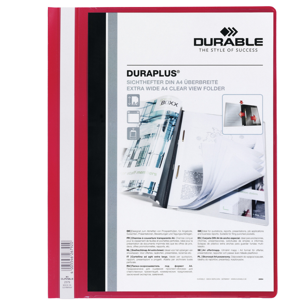 Cartellina ad aghi Duraplus - copertina personalizzabile - 21x29,7 cm - rosso - Durable
