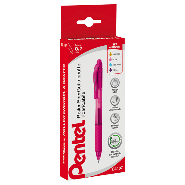 Roller a scatto Energel X BL 107 - punta 0,7mm - astuccio 4 colori assortiti - Pentel