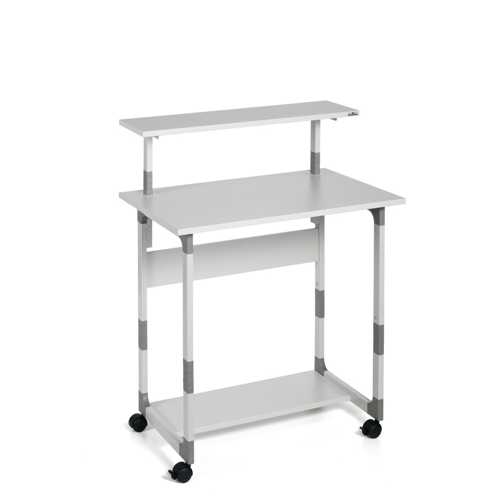 Pc Workstation System 80 VH - 80x56,4x92/122 cm - 3 ripiani - con ruote - grigio - Durable