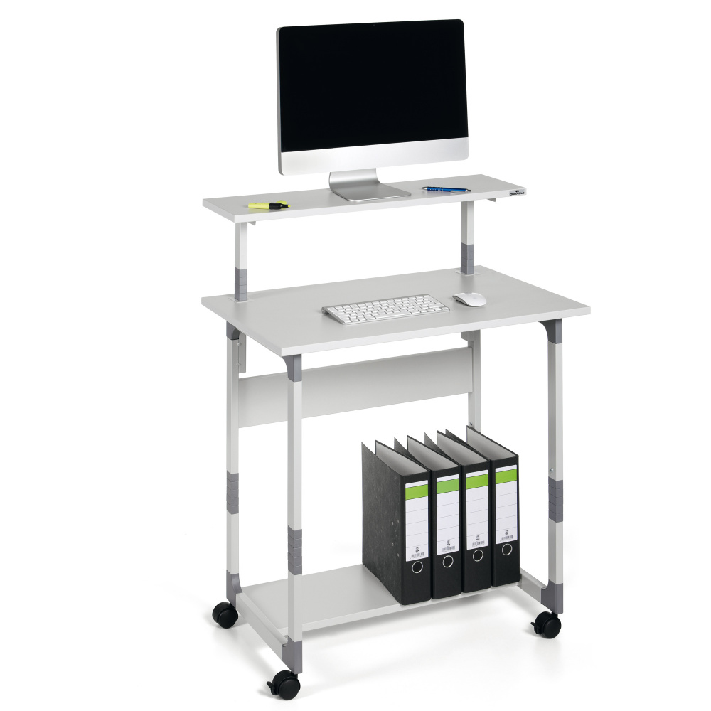 Pc Workstation System 80 VH - 80x56,4x92/122 cm - 3 ripiani - con ruote - grigio - Durable