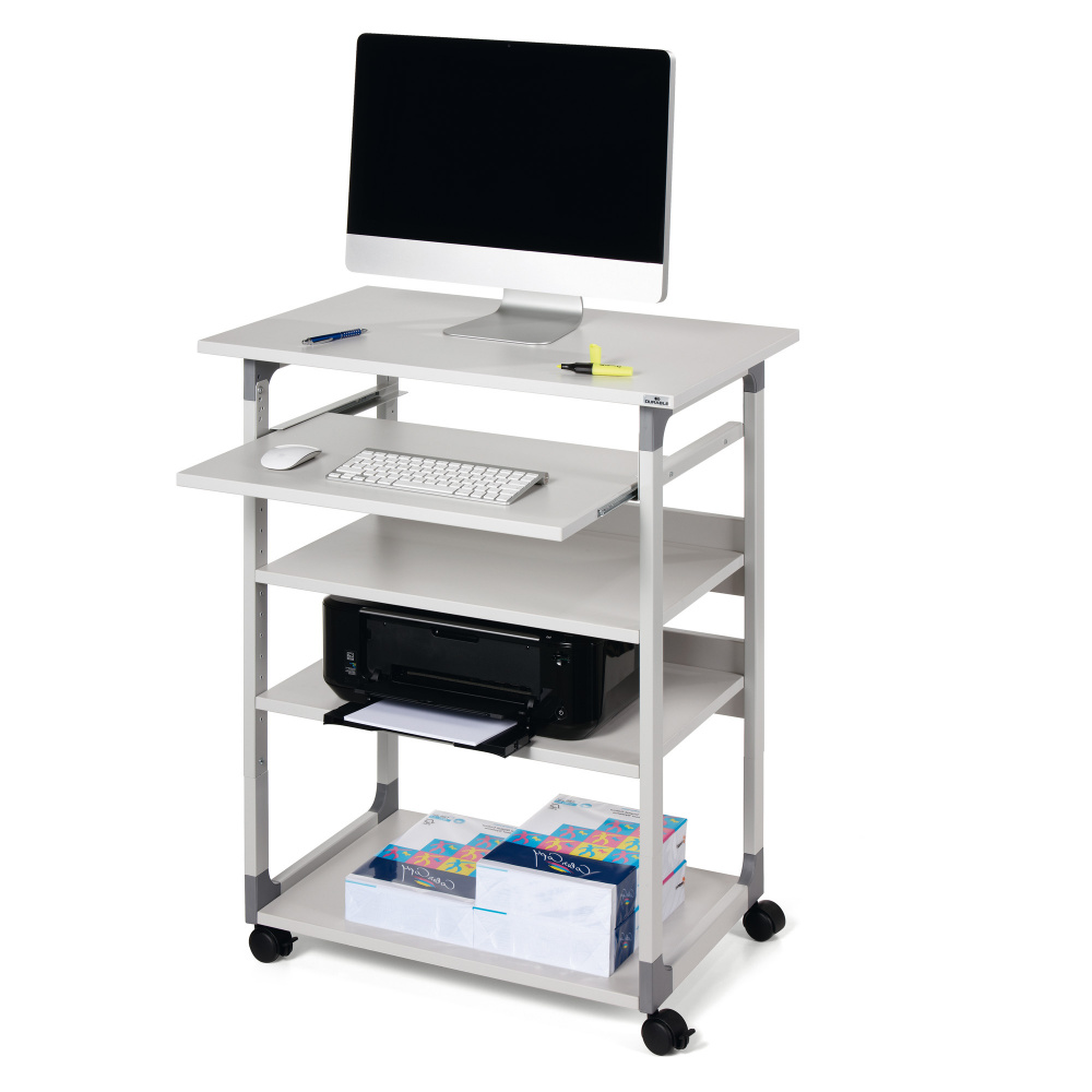 Pc Workstation System 75 VH - 75 x53,4x95/125 cm - 5 ripiani - con ruote - grigio - Durable