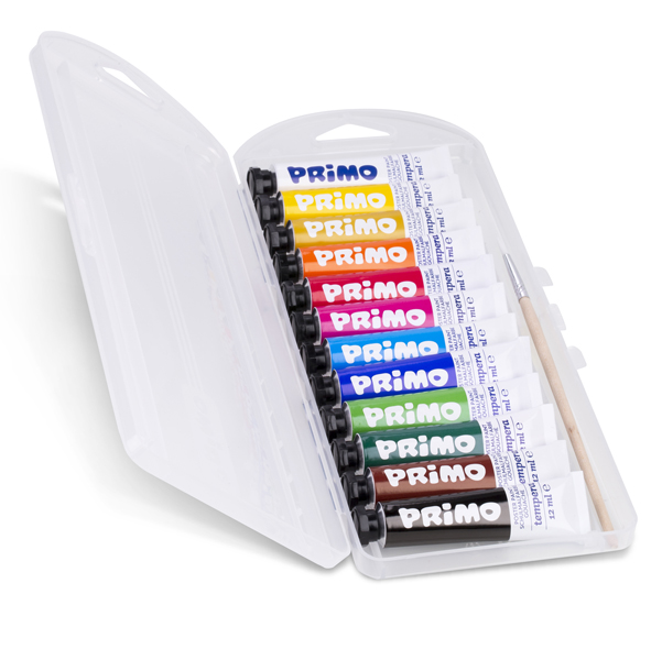 Tubi tempera - 12 ml - colori assortiti - Primo - astuccio 12 pezzi