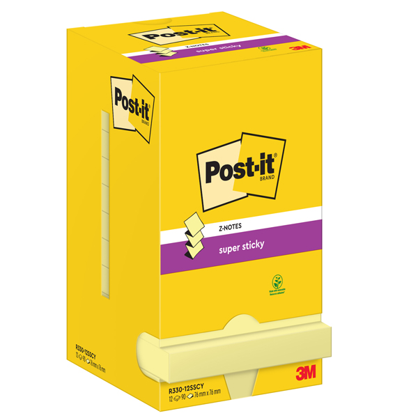 Blocco Post it Super Sticky Z Notes - R330-123SS-CY - 76 x 76 mm - giallo Canary - 90 fogli - Post it