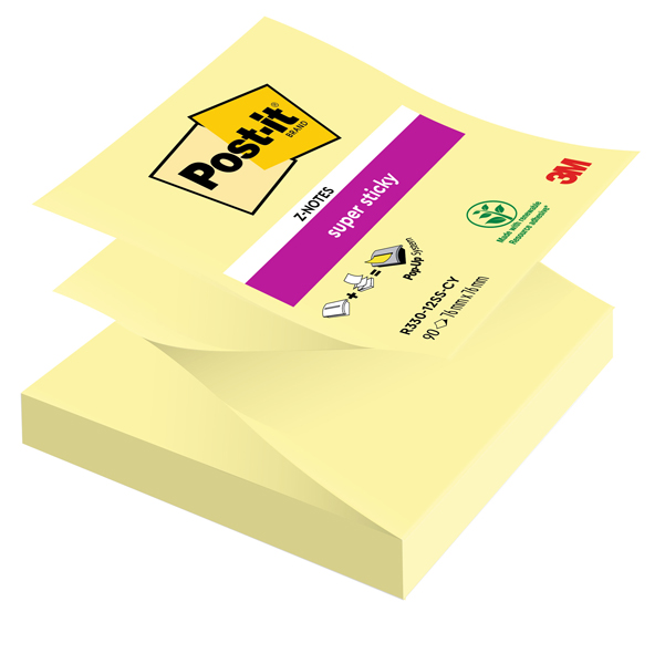 Blocco Post it Super Sticky Z Notes - R330-123SS-CY - 76 x 76 mm - giallo Canary - 90 fogli - Post it