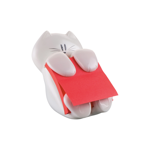 Dispenser gatto bianco + ricarica Post it Super Sticky Z Notes rosso rubino - CAT-330 - 76 x 76 mm - 90 fogli - Post it