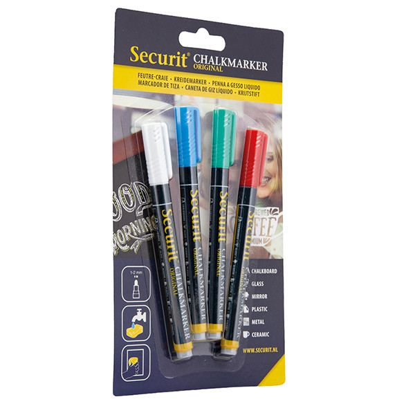 Marcatore a gesso liquido - punta fine da 1,00-2,00mm - colore assortiti base - Securit - conf. 4 pezzi