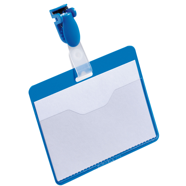 Portanome a tasca aperta - clip in plastica - blu - 6 x 9 cm - Durable - conf. 25 pezzi
