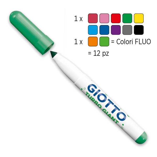 Pennarelli Turbo Giant classici - 2 colori neon - Giotto - astuccio 12 pezzi