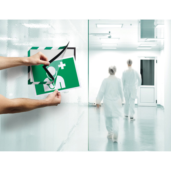 Cornice Duraframe Security - adesiva - pannello magnetico - A4 (21 x 29,7 cm) - verde/bianco - Durable