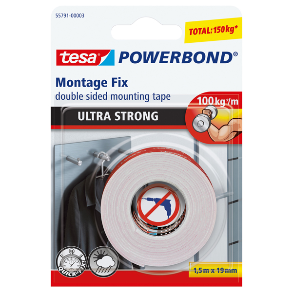 Nastro biadesivo Tesa  Powerbond Ultra Strong - 19 mm x 1,5 mt - bianco - Tesa