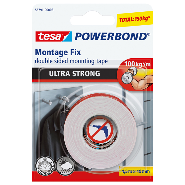 Nastro biadesivo Tesa Powerbond Ultra Strong - 19 mm x 1,5 mt - bianco - Tesa