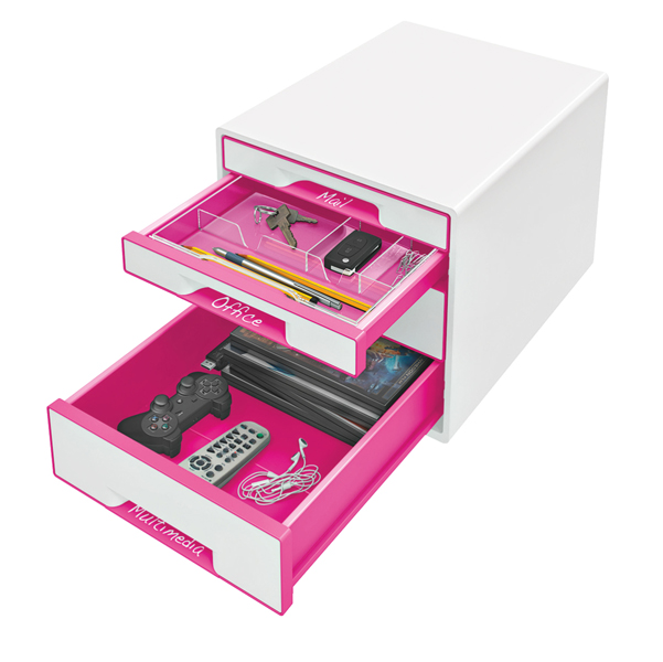 Cassettiera 4 cassetti bianco/rosa leitz cube