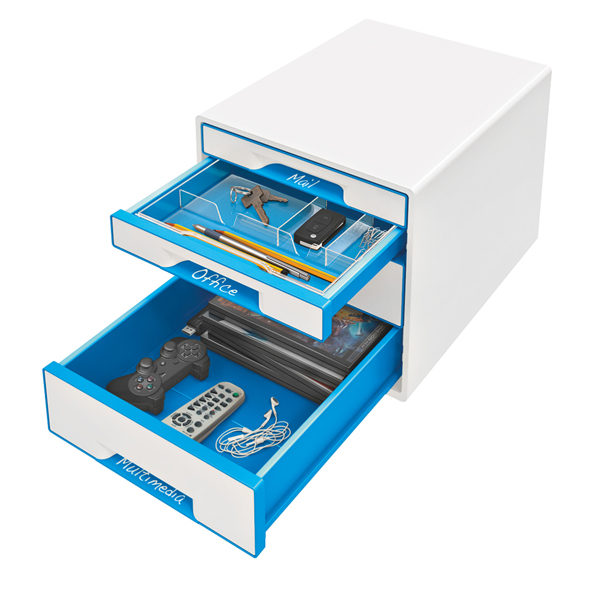 Cassettiera 4 cassetti bianco/azzurro leitz cube
