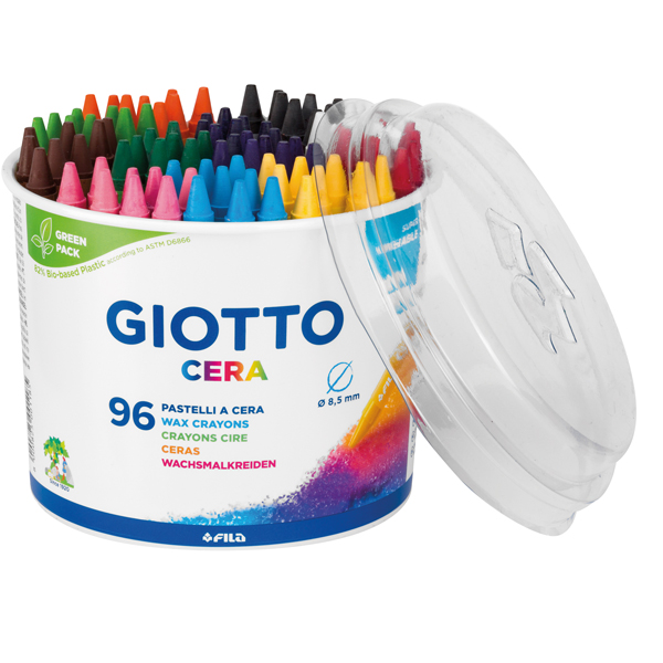 Pastelli cera - lunghezza 90mm con D 8,50mm - colori assortiti - Giotto -  barattolo 96 colori