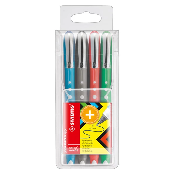 Roller Worker Colorful con cappuccio - tratto 0,5mm - colori assortiti - Stabilo - astuccio 4 roller
