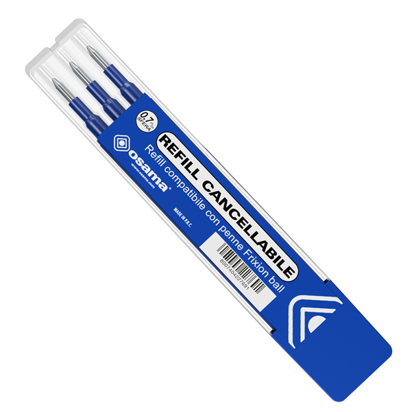 Refill per penne gel cancellabili  - punta 0,7 mm - blu - Osama - conf. 3 pezzi
