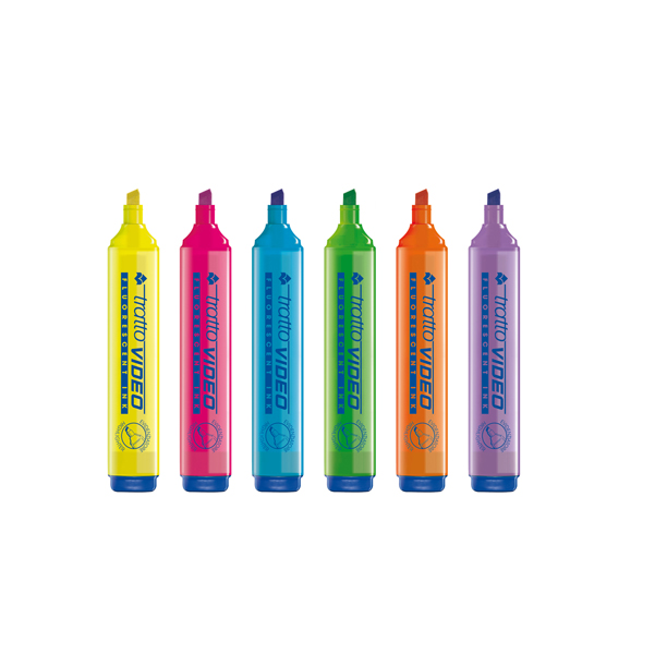 Evidenziatore Tratto Video - punta a scalpello - tratto da 1,0-5,0mm - astuccio 6 colori - Tratto