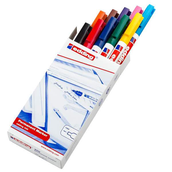 Marcatore permanente Edding 400 - punta conica - tratto 2,00mm a 4,00mm - astuccio 10 colori assortiti - Edding