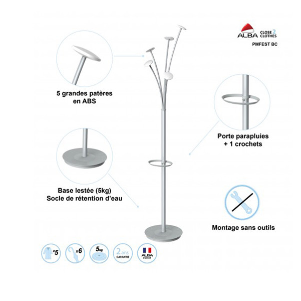 Appendiabiti - con portaombrelli - 5 posti - 187 cm - bianco - Alba