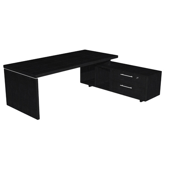 Scrivania Manager Prestige - con mobile servizio reversibile - 180 x 90 x 74 cm - nero venato