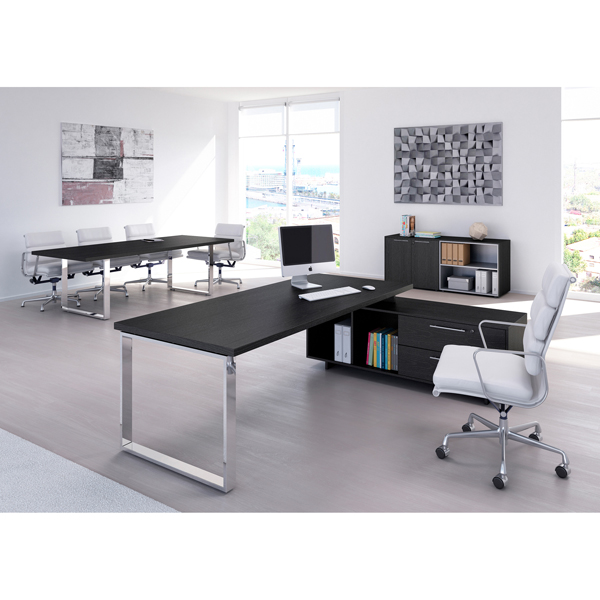 Scrivania Manager Prestige Metal - 210x90x74 cm - con mobile servizio reversibile - nero venato - Artexport