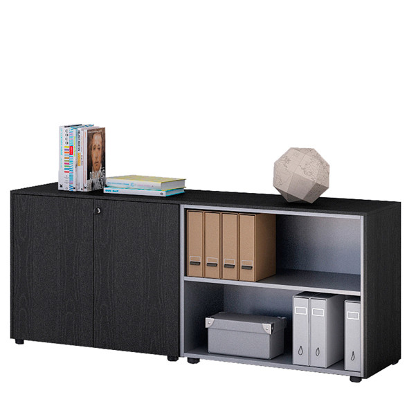 Coppia Prestige - mobili bassi a giorno - 162,8 x 43 x 81,4 cm - nero venato